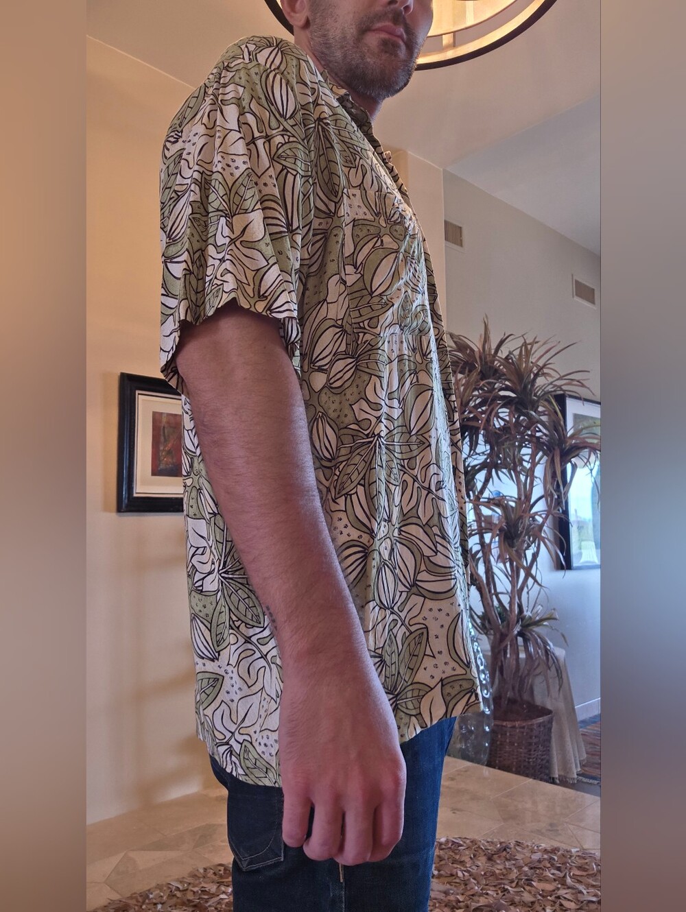 Fun Floral Monstera Men's Short-Sleeve Button-Up Shirt
